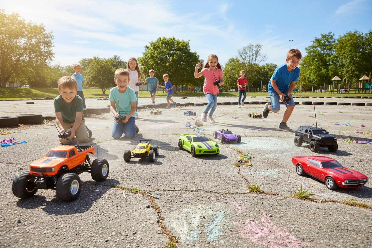 kids play with radio controlled cars